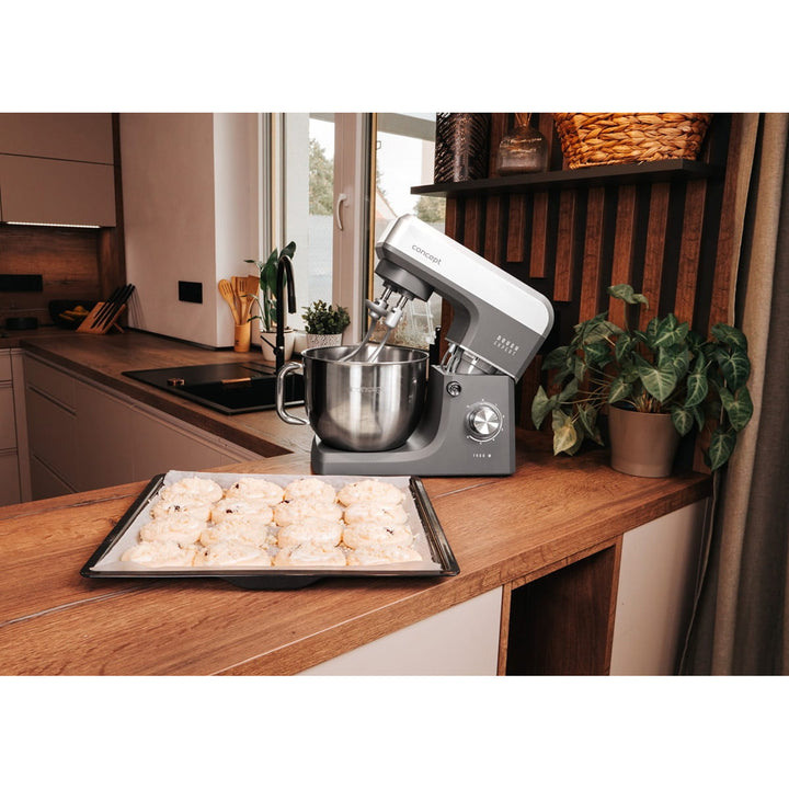 Concept Dough Expert planetáris konyhai robotgép, 1900 W teljesítmény, kettős dagasztókar, tálmelőmelegítő funkció, 6 különböző sebességfokozat, RM6010
