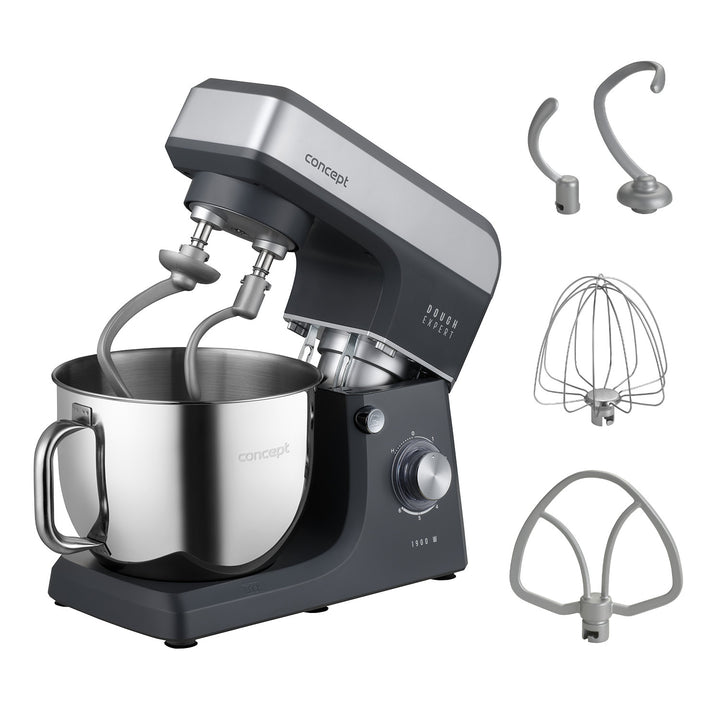 Concept Dough Expert planetáris konyhai robotgép, 1900 W teljesítmény, kettős dagasztókar, tálmelőmelegítő funkció, 6 különböző sebességfokozat, RM6010