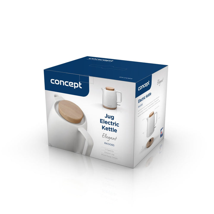 Concept kerámia elektromos vízforraló, 1 literes űrtartalom, 1200 W, fehér, Strix csatlakozó, vízkőmentesítő szűrő, forgó talp, RK0085