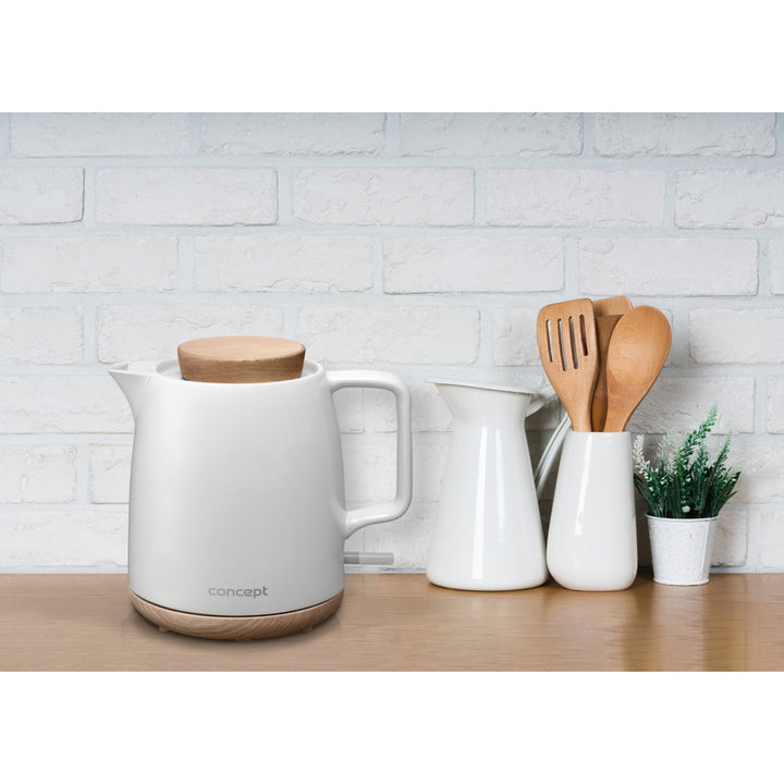 Concept kerámia elektromos vízforraló, 1 literes űrtartalom, 1200 W, fehér, Strix csatlakozó, vízkőmentesítő szűrő, forgó talp, RK0085