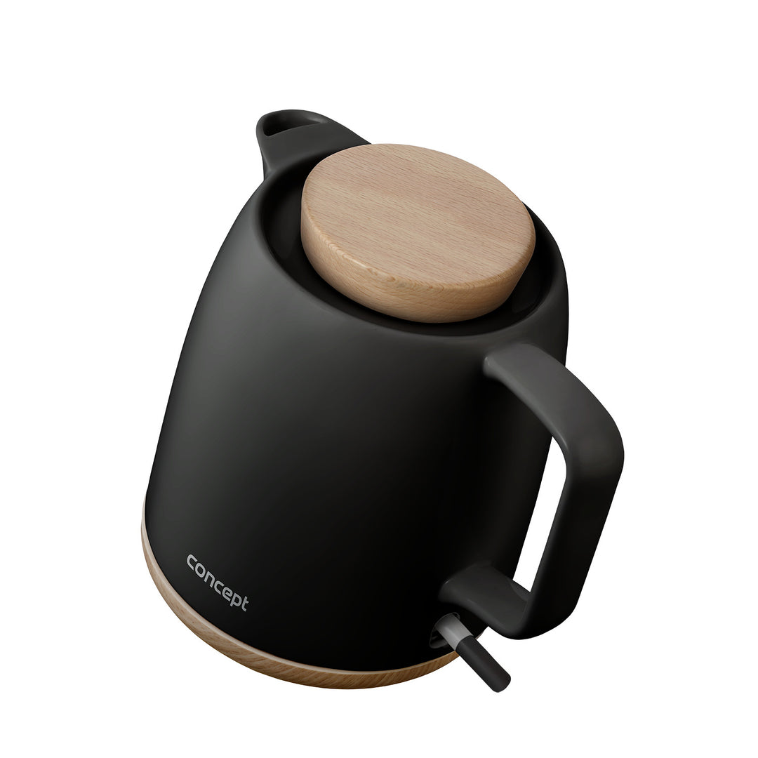 Concept kerámia elektromos vízforraló, 1 literes űrtartalom, 1200 W, fekete, Strix csatlakozó, vízkőmentesítő szűrő, forgó talp, RK0086