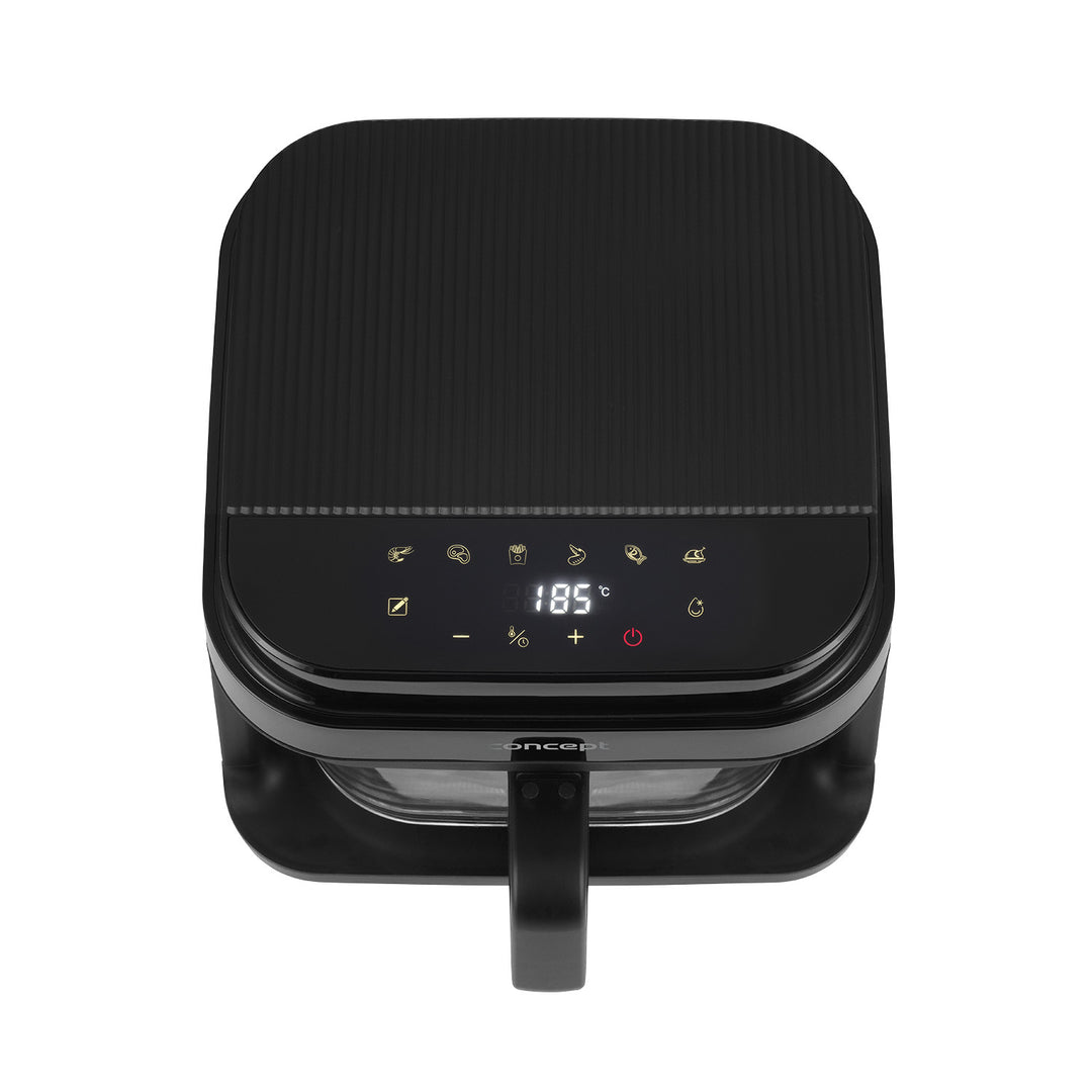 Concept Glass&Fast olajmentes sütő, 5,5 l űrtartalom, 7 program, érintőképernyős LED-kijelző, egészséges sütési mód, üvegedény, FR5500