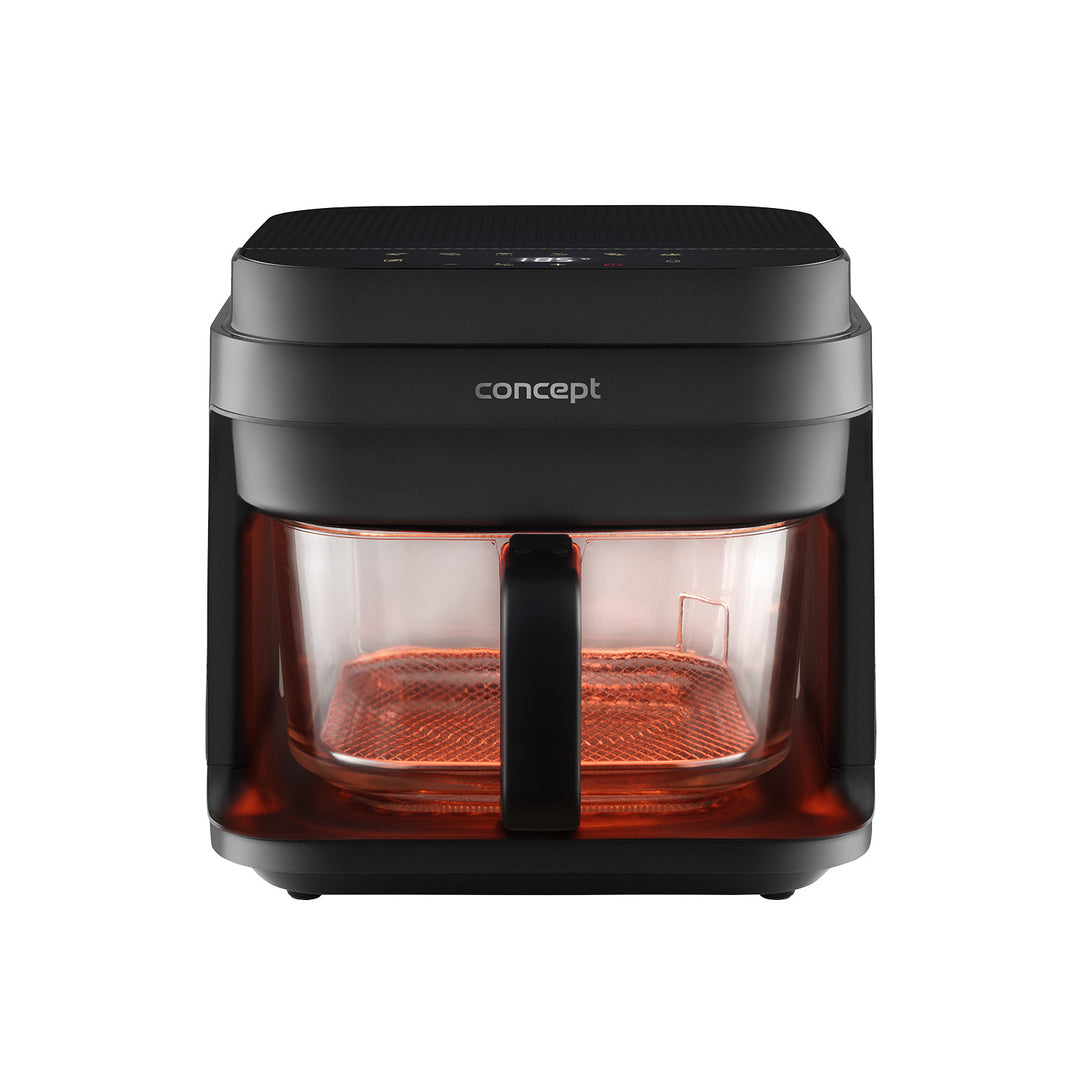 Concept Glass&Fast olajmentes sütő, 5,5 l űrtartalom, 7 program, érintőképernyős LED-kijelző, egészséges sütési mód, üvegedény, FR5500
