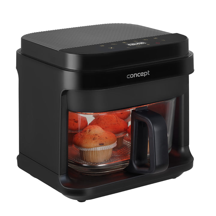 Concept Glass&Fast olajmentes sütő, 5,5 l űrtartalom, 7 program, érintőképernyős LED-kijelző, egészséges sütési mód, üvegedény, FR5500