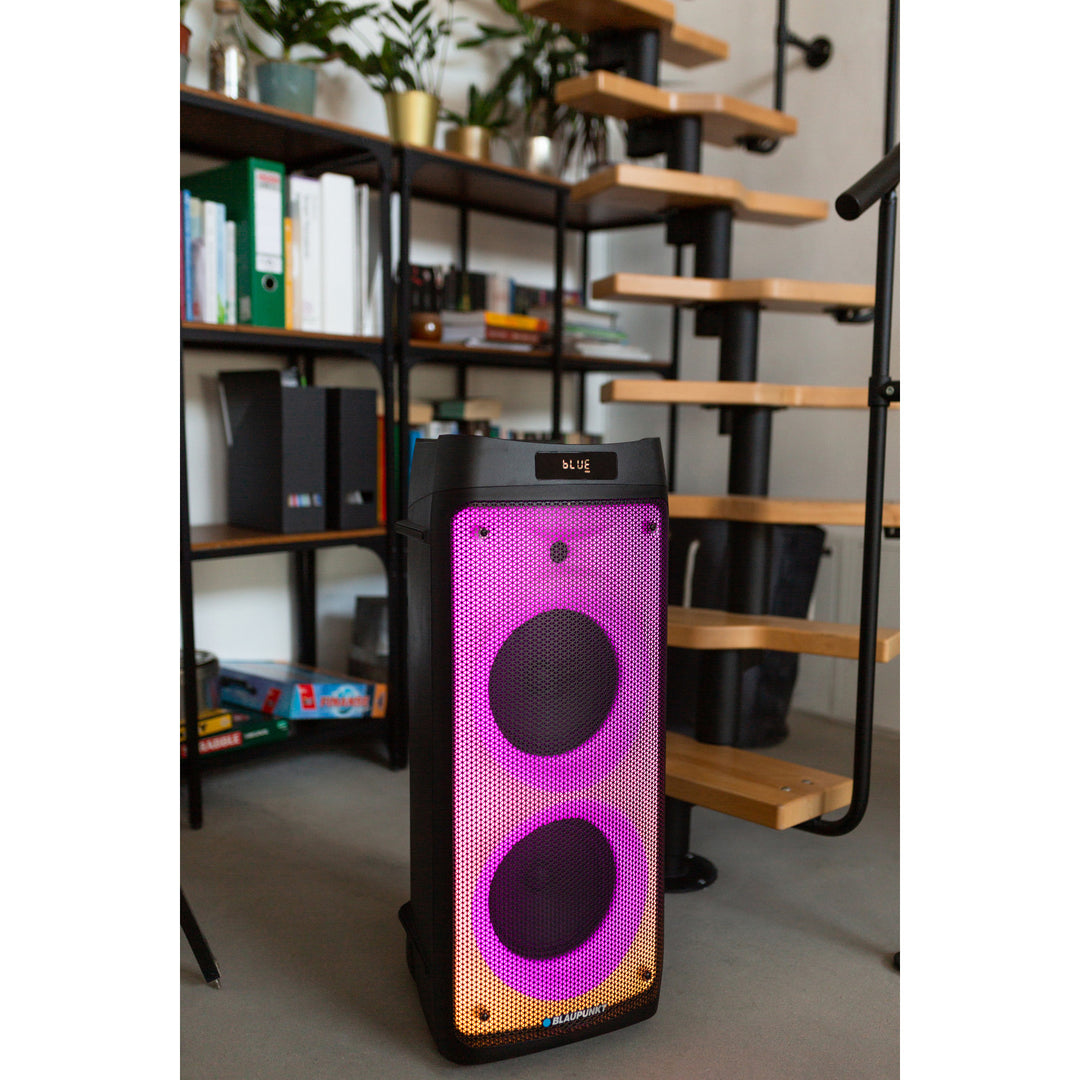 Blaupunkt Party Box hangszóró, LED-es világítás, Bluetooth, USB és AUX, FM rádió, karaoke funkció, távirányító, PB08DB