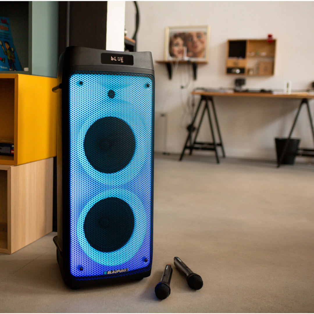 Blaupunkt Party Box hangszóró, LED-es világítás, Bluetooth, USB és AUX, FM rádió, karaoke funkció, távirányító, PB08DB