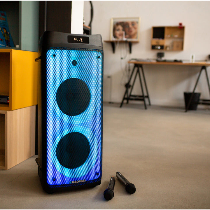Blaupunkt Party Box hangszóró, LED-es világítás, Bluetooth, USB és AUX, FM rádió, karaoke funkció, távirányító, PB08DB