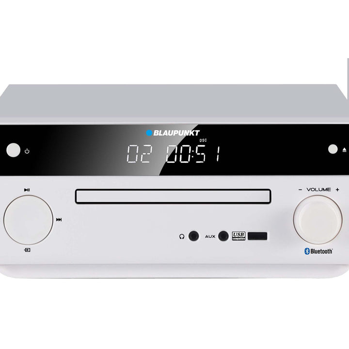 Blaupunkt mikrorádió, 150 W teljesítmény, FM rádió, AUX csatlakozó és USB port, Bluetooth, HDMI bemenet, óra ébresztővel, LED kijelző, fehér szín, MS30.02BT