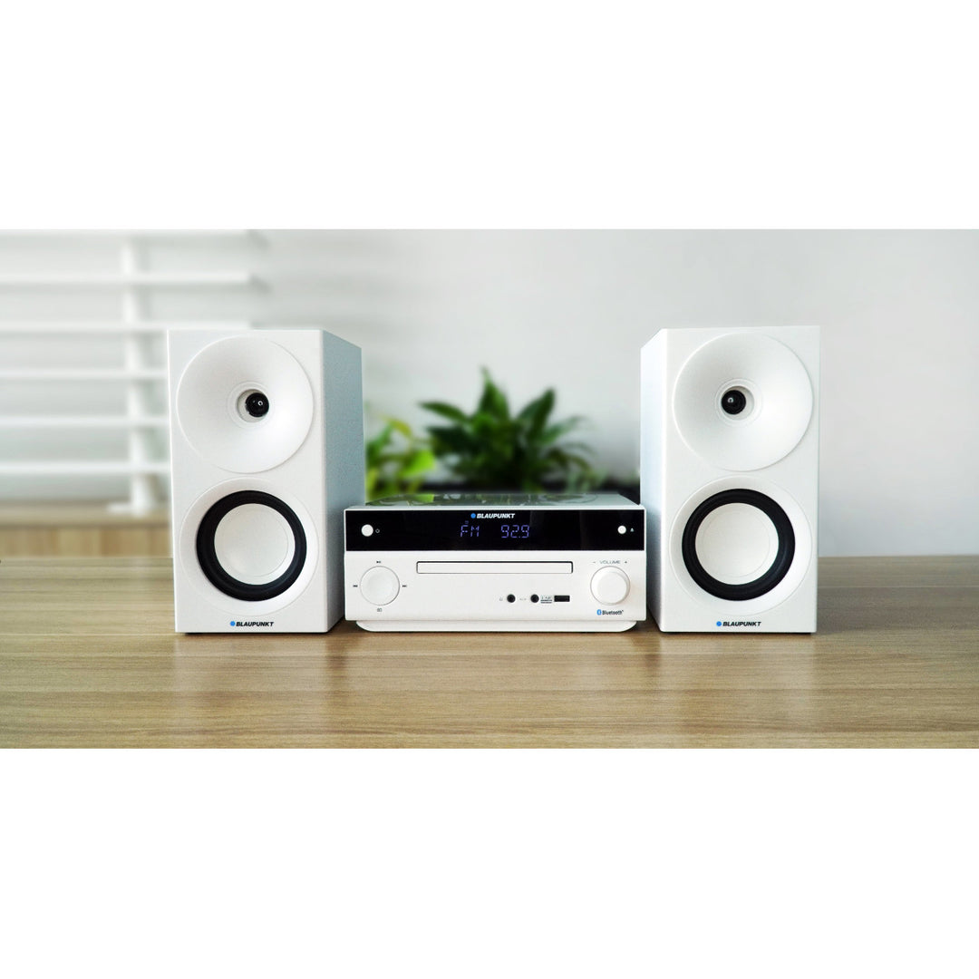 Blaupunkt mikrorádió, 150 W teljesítmény, FM rádió, AUX csatlakozó és USB port, Bluetooth, HDMI bemenet, óra ébresztővel, LED kijelző, fehér szín, MS30.02BT