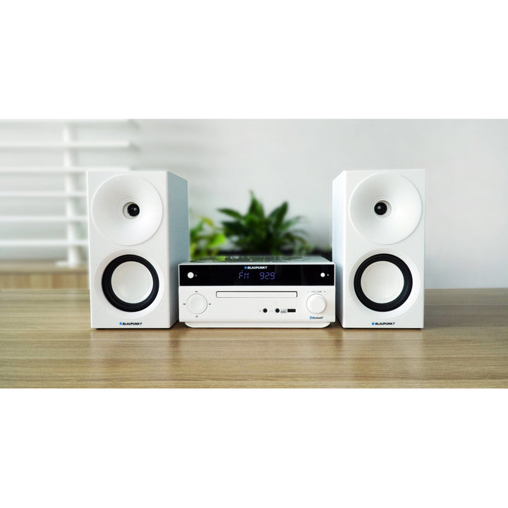 Blaupunkt mikrorádió, 150 W teljesítmény, FM rádió, AUX csatlakozó és USB port, Bluetooth, HDMI bemenet, óra ébresztővel, LED kijelző, fehér szín, MS30.02BT