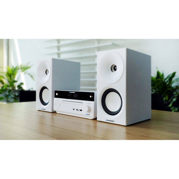 Blaupunkt mikrorádió, 150 W teljesítmény, FM rádió, AUX csatlakozó és USB port, Bluetooth, HDMI bemenet, óra ébresztővel, LED kijelző, fehér szín, MS30.02BT