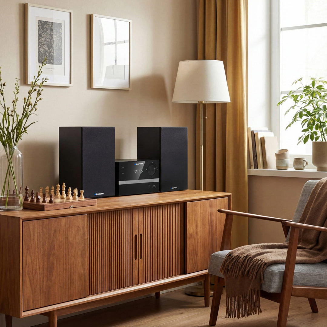 Blaupunkt mikrorendszer, Bluetooth, FM rádió, 20 W RMS teljesítmény, óra riasztási funkcióval, CD/MP3/USB/AUX, MS9BT