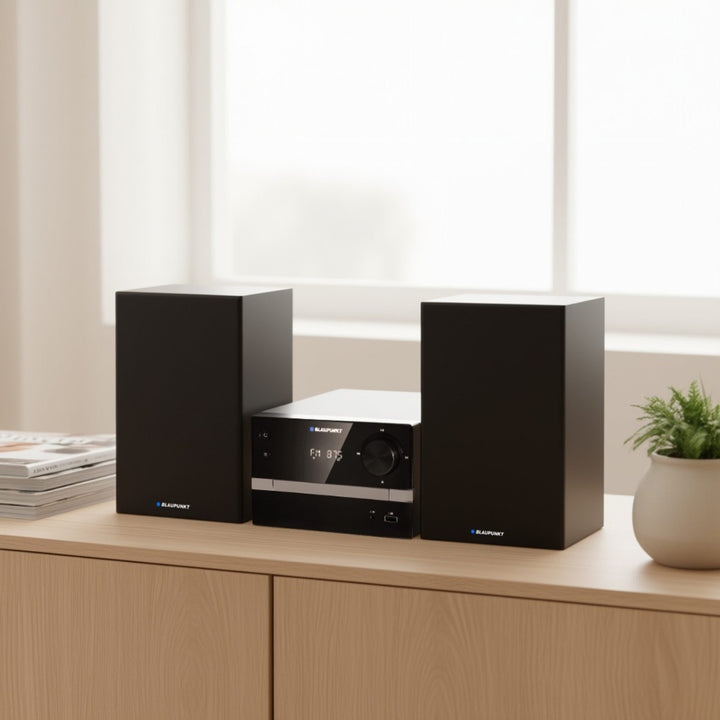 Blaupunkt mikrorendszer, Bluetooth, FM rádió, 20 W RMS teljesítmény, óra riasztási funkcióval, CD/MP3/USB/AUX, MS9BT