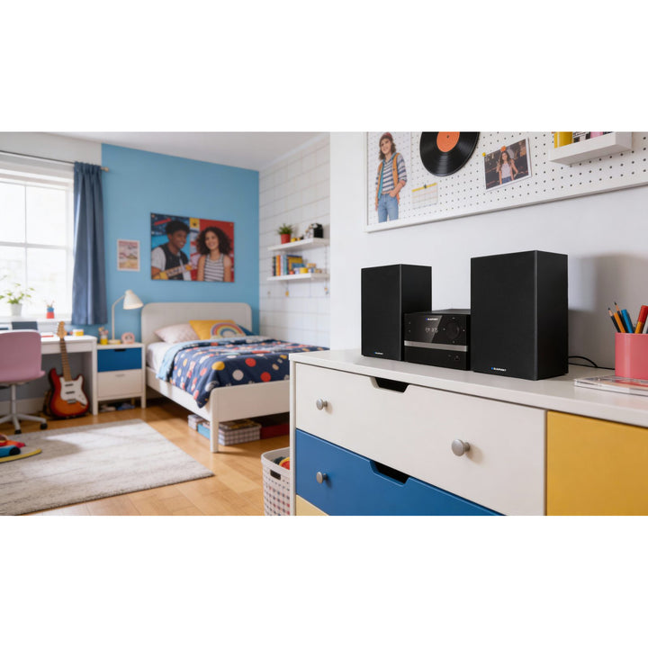 Blaupunkt mikrorendszer, Bluetooth, FM rádió, 20 W RMS teljesítmény, óra riasztási funkcióval, CD/MP3/USB/AUX, MS9BT