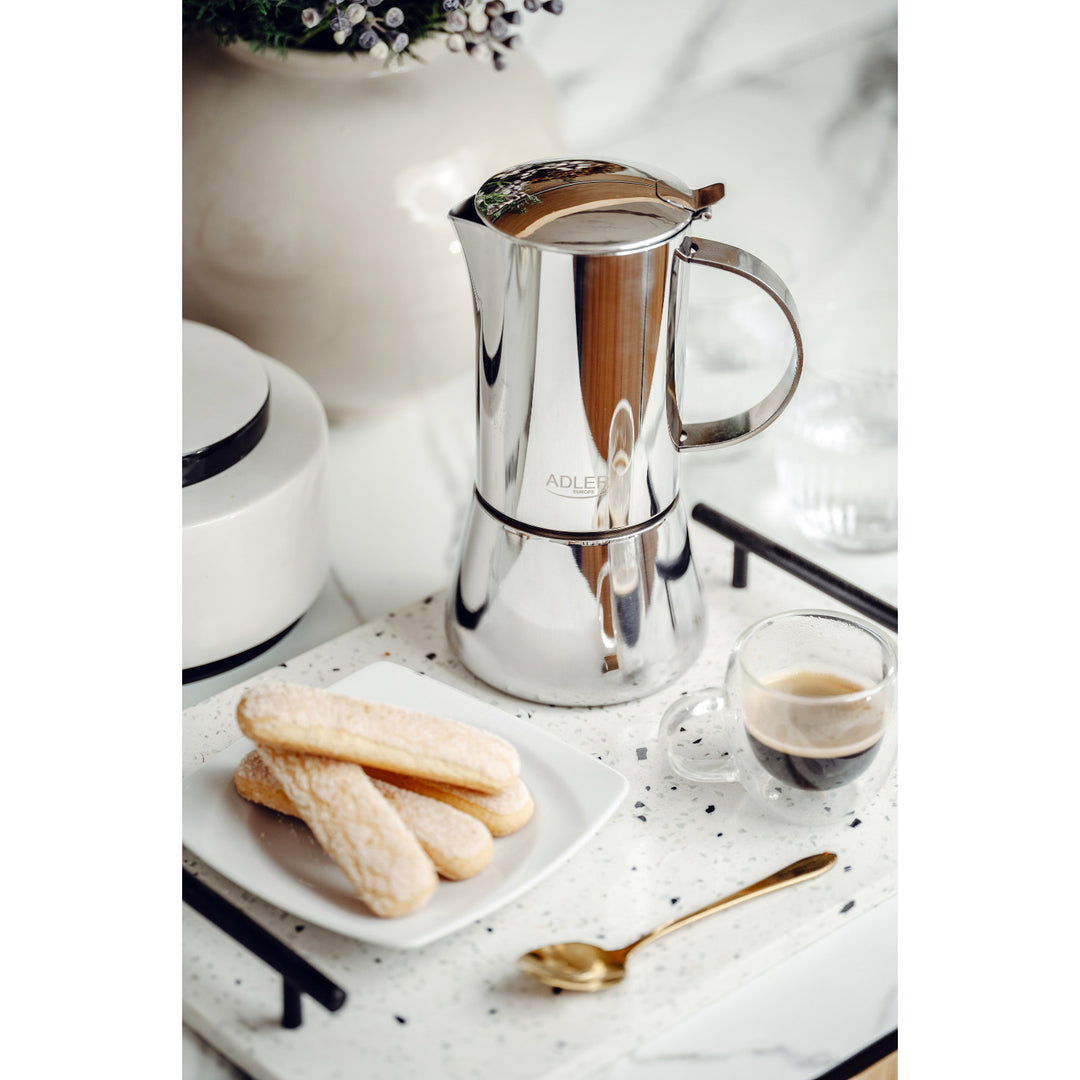 Adler kávéfőző, eszpresszókávéfőző, 620 ml űrtartalom, ezüst acél színű, AD 4417