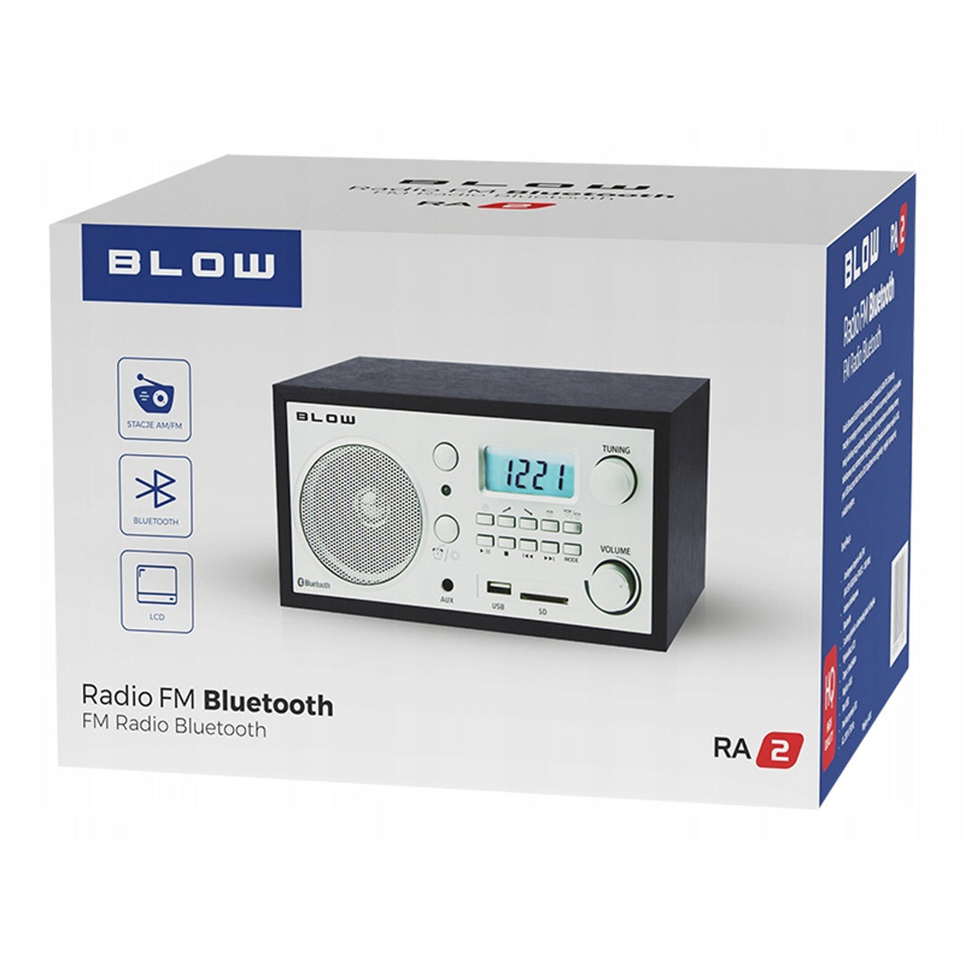 Blow hordozható analóg rádió, Bluetooth funkció, USB, AUX és SD csatlakozók, AM/FM rádió vétel, LCD kijelző, óra és ébresztőóra, 77-531#