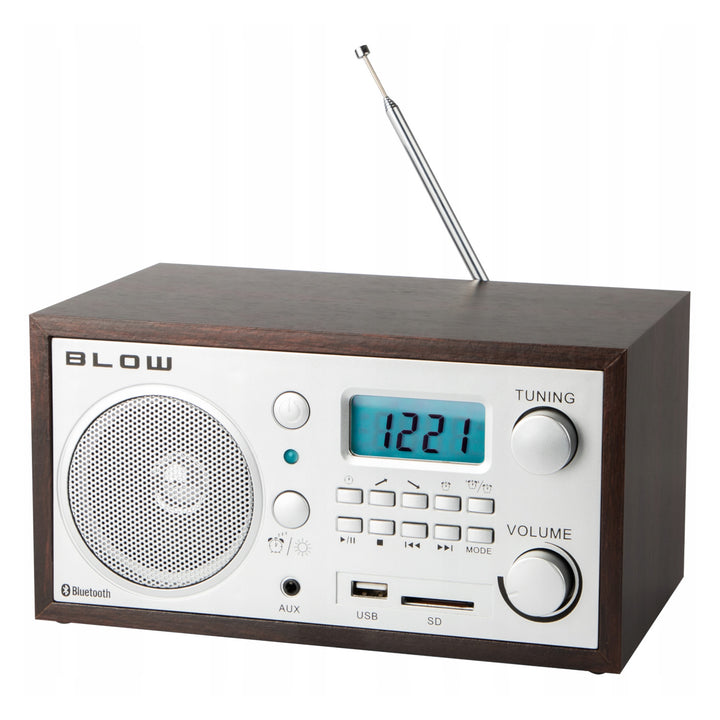 Blow hordozható analóg rádió, Bluetooth funkció, USB, AUX és SD csatlakozók, AM/FM rádió vétel, LCD kijelző, óra és ébresztőóra, 77-531#