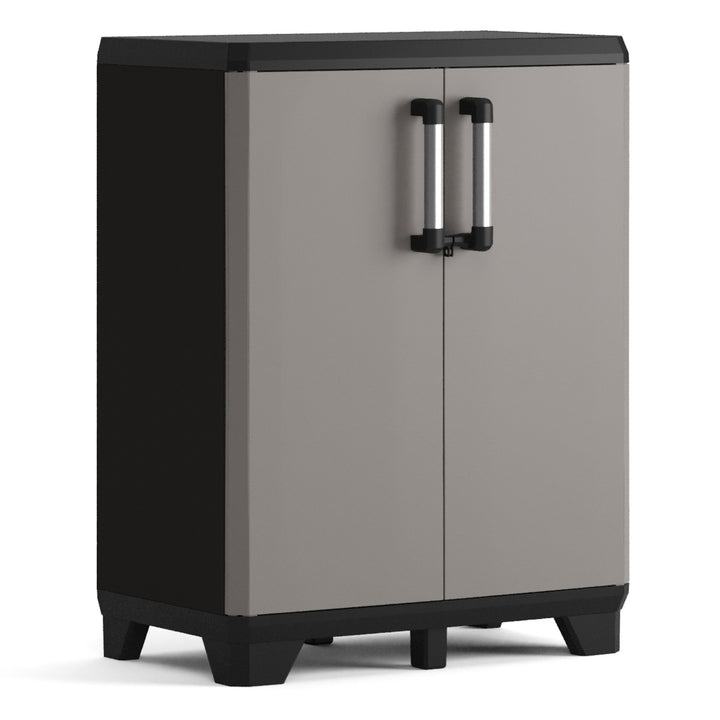 Keter alacsony szekrény, állítható polcok, megerősített szerkezet, szín: szürke/fekete, Pro