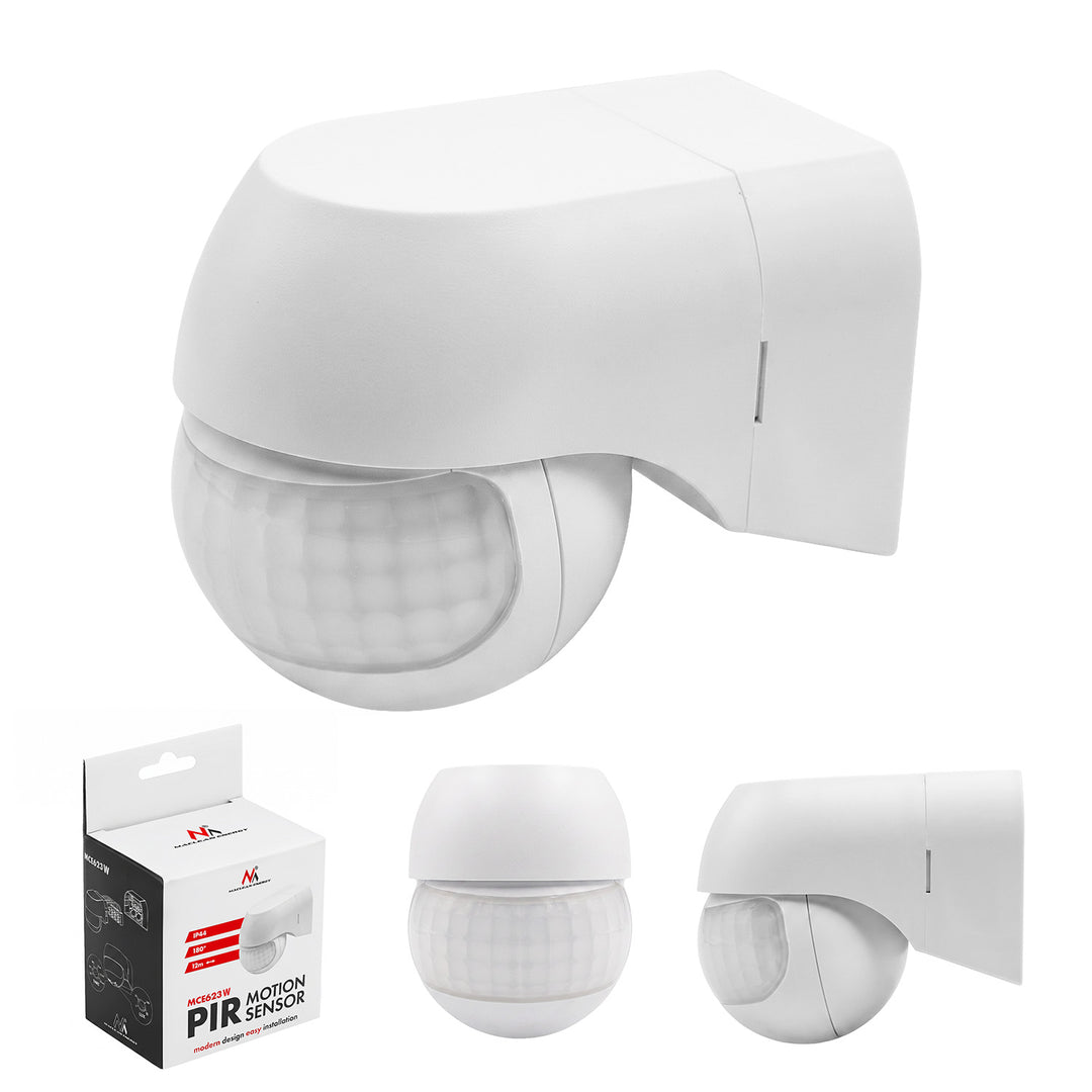 Maclean PIR mozgásérzékelő, 12–24 V, infravörös, IP44, fehér, hatótávolság 12 m, max. terhelés 60/120 W, MCE623 W