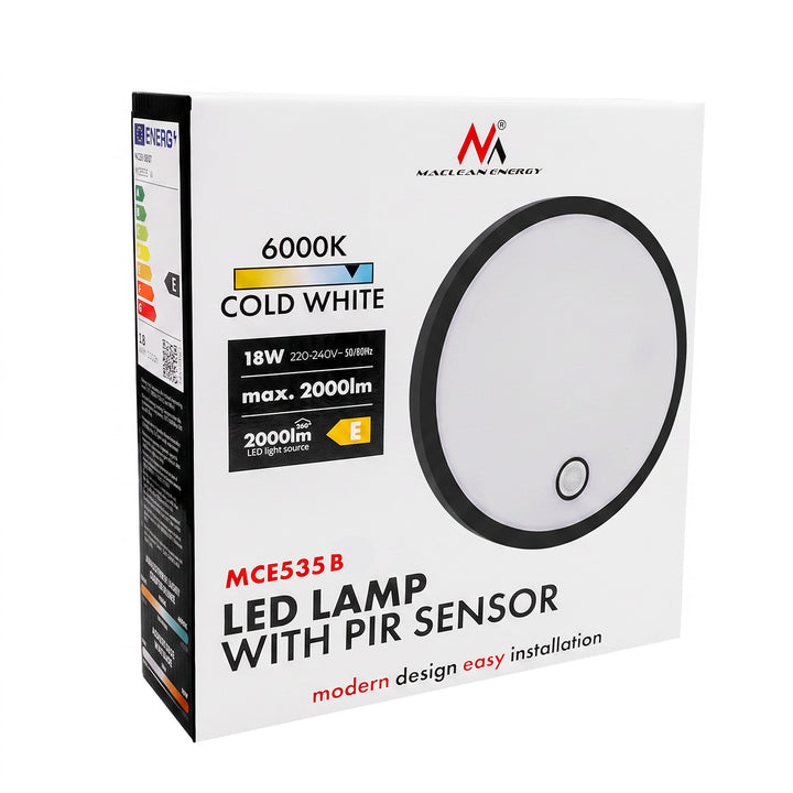 Maclean mozgásérzékelős LED-lámpa, PIR-érzékelő, fekete, 10 W/15 W/18 W, IP65, szín hőmérséklet-beállítás: 3000/4000/6000 K, MCE535 B