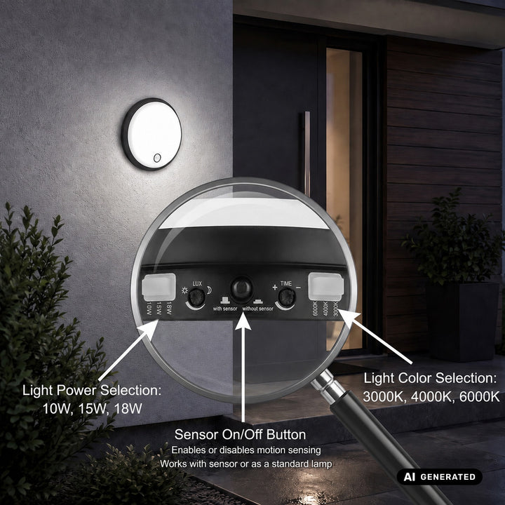 Maclean mozgásérzékelős LED-lámpa, PIR-érzékelő, fekete, 10 W/15 W/18 W, IP65, szín hőmérséklet-beállítás: 3000/4000/6000 K, MCE535 B