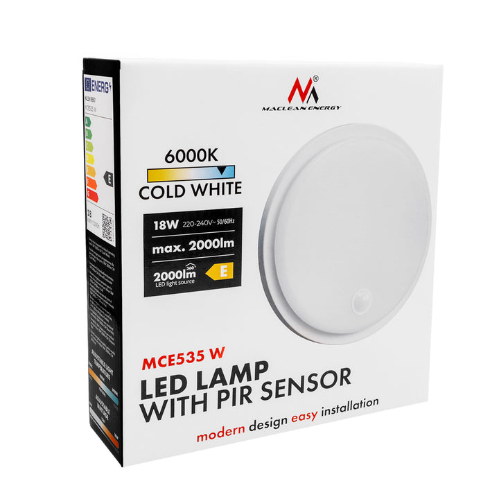 Maclean mozgásérzékelős LED-lámpa, PIR-érzékelő, fehér, 10 W/15 W/18 W, IP65, színváltási lehetőség: 3000/4000/6000 K, MCE535 W