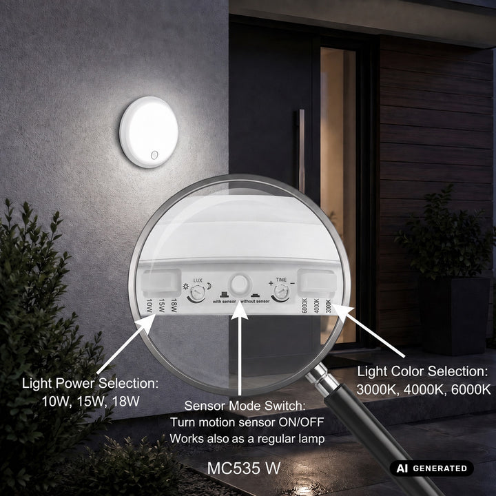 Maclean mozgásérzékelős LED-lámpa, PIR-érzékelő, fehér, 10 W/15 W/18 W, IP65, színváltási lehetőség: 3000/4000/6000 K, MCE535 W