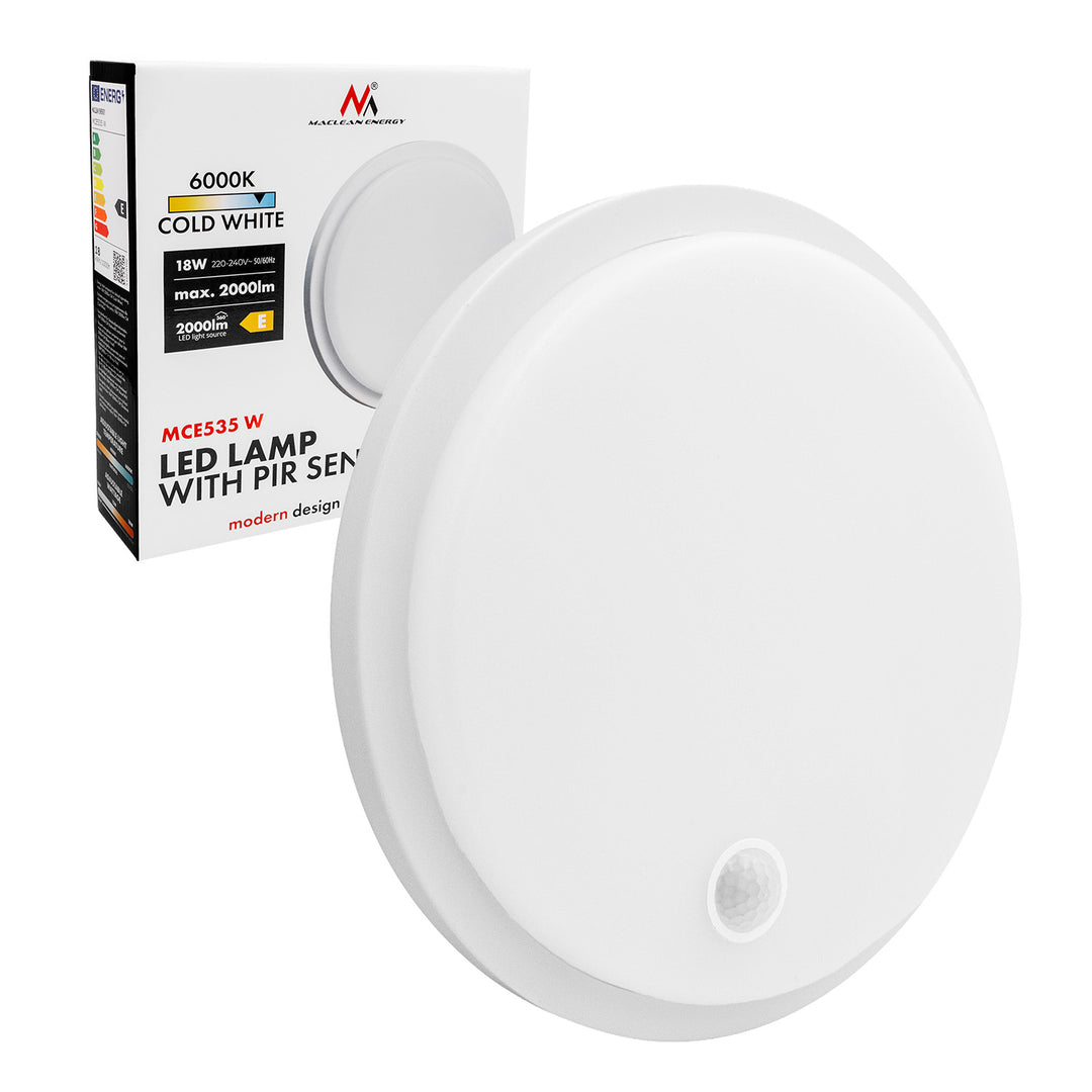 Maclean mozgásérzékelős LED-lámpa, PIR-érzékelő, fehér, 10 W/15 W/18 W, IP65, színváltási lehetőség: 3000/4000/6000 K, MCE535 W
