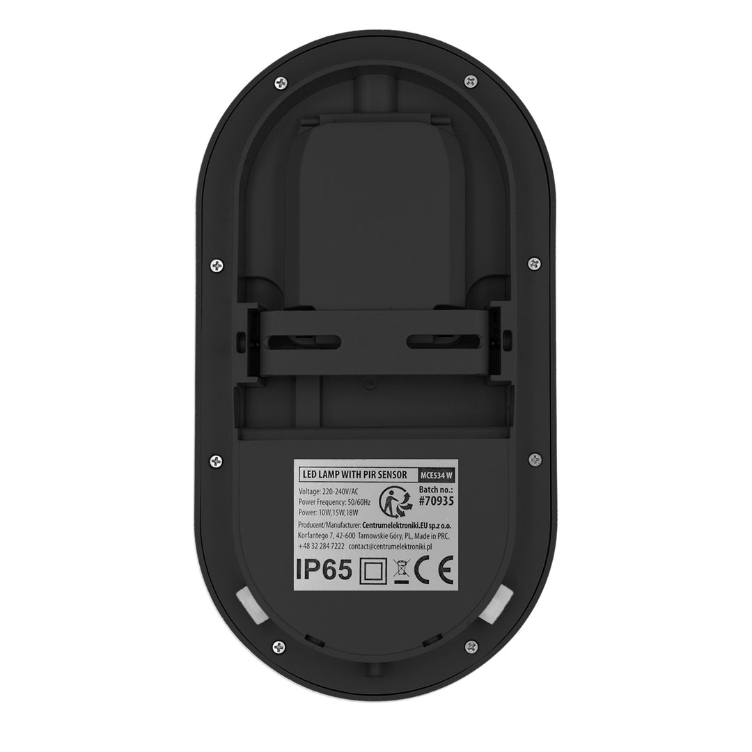Maclean mozgásérzékelős LED-lámpa, PIR-érzékelő, fekete, 10 W/15 W/18 W, IP65, színváltási lehetőség: 3000/4000/6000 K, MCE534 B