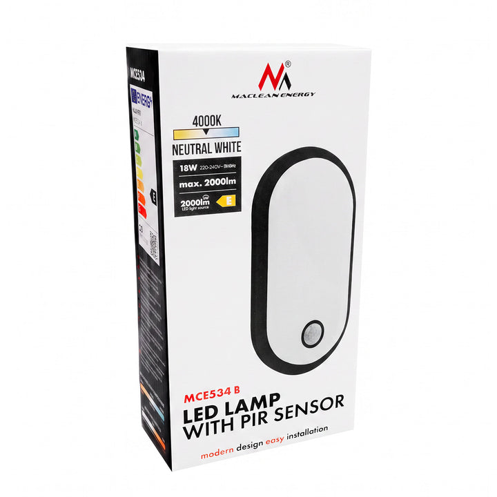 Maclean mozgásérzékelős LED-lámpa, PIR-érzékelő, fekete, 10 W/15 W/18 W, IP65, színváltási lehetőség: 3000/4000/6000 K, MCE534 B