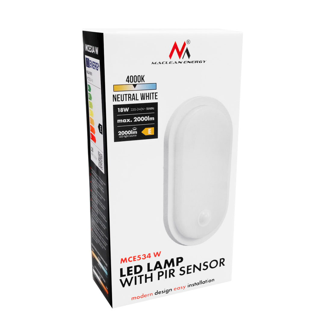 Maclean mozgásérzékelős LED-lámpa, PIR-érzékelő, fehér, 10 W/15 W/18 W, IP65, színváltási lehetőség: 3000/4000/6000 K, MCE534 W