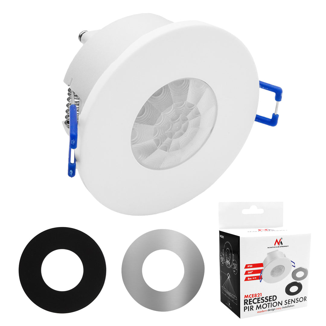 Maclean PIR mozgásérzékelő, beépíthető, 8 m-es hatótávolság, 600 W/1200 W, 220–240 V AC, 50/60 Hz, MCE821