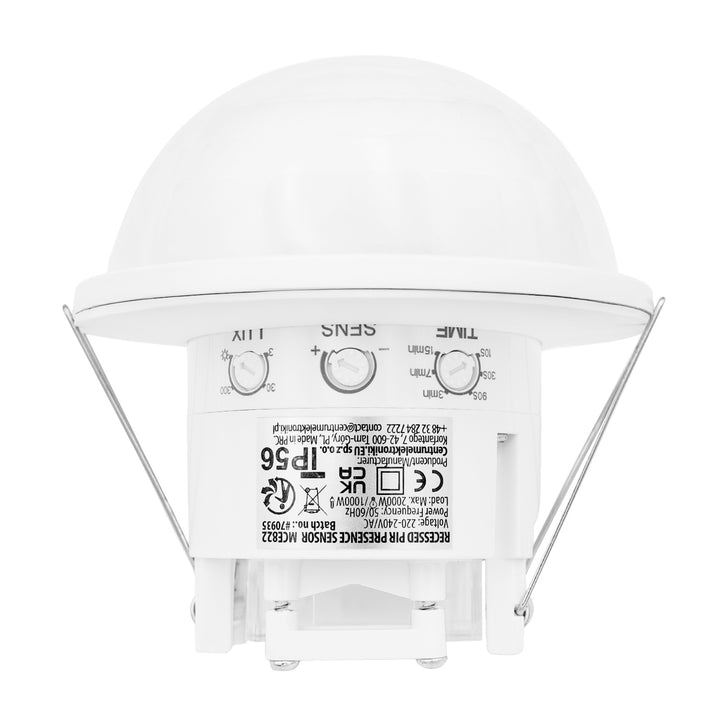 Maclean PIR jelenlétérzékelő, beépíthető, hatótávolság 10x40 m, 1000 W/2000 W, 220–240 V AC, 50/60 Hz, IP54, MCE822