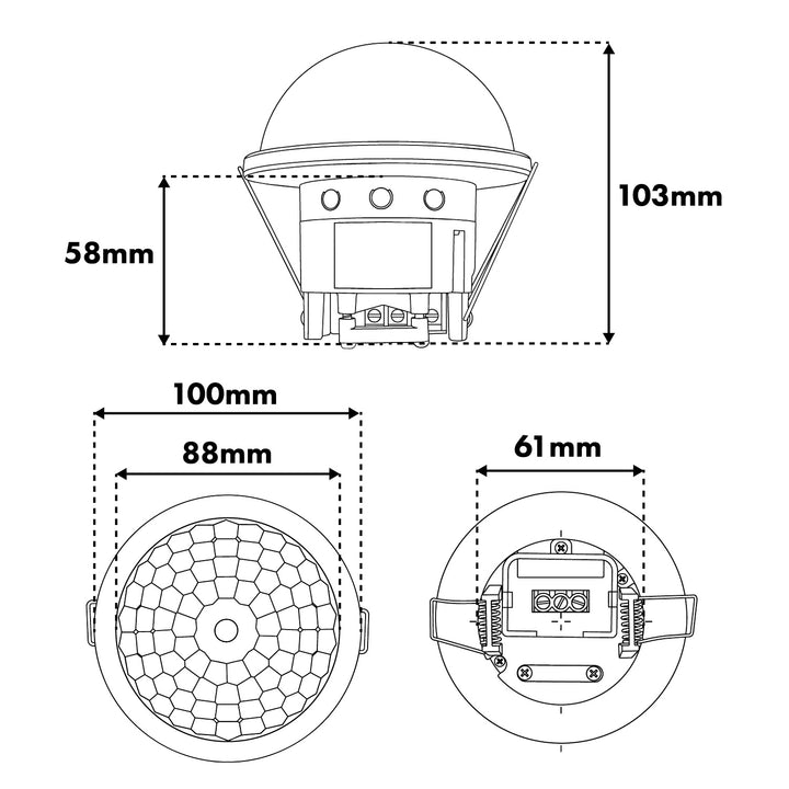 Maclean PIR jelenlétérzékelő, beépíthető, hatótávolság 10x40 m, 1000 W/2000 W, 220–240 V AC, 50/60 Hz, IP54, MCE822
