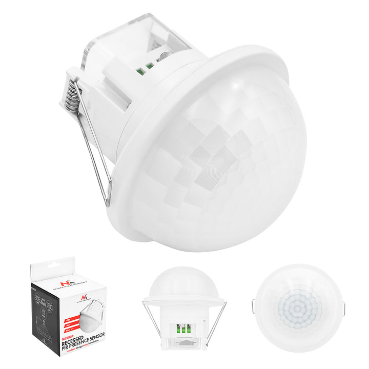 Maclean PIR jelenlétérzékelő, beépíthető, hatótávolság 10x40 m, 1000 W/2000 W, 220–240 V AC, 50/60 Hz, IP54, MCE822
