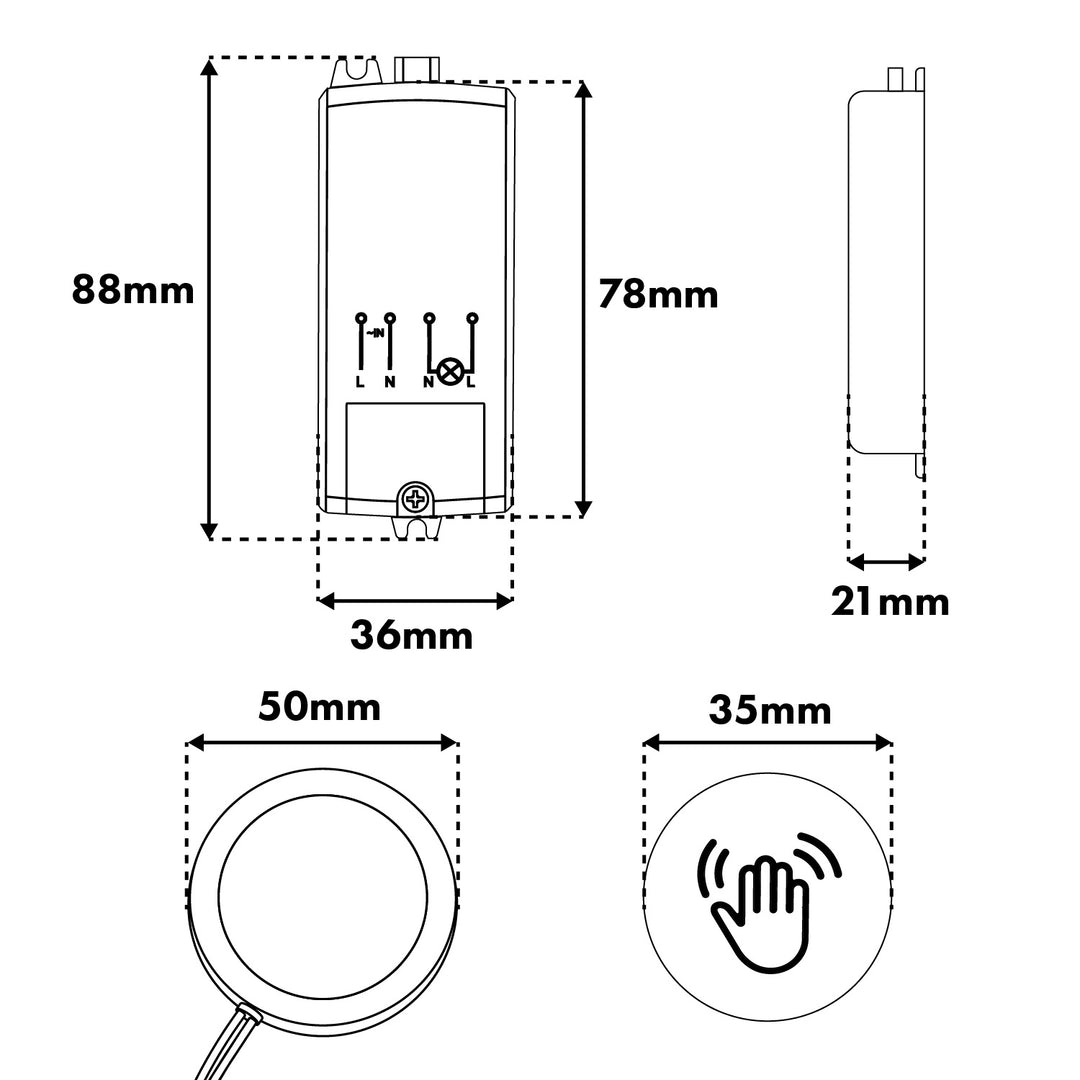Maclean beépíthető érintőkapcsoló, <40 mm, 110–240 V AC, max. terhelés 600 W LED-hez, MCE824