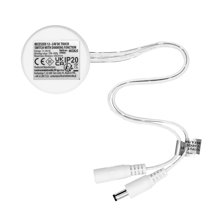 Maclean beépíthető érintőkapcsoló, <40 mm, 12–24 V DC, max. terhelés 48/96 W, MCE825