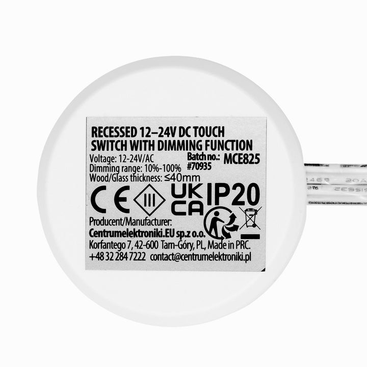Maclean beépíthető érintőkapcsoló, <40 mm, 12–24 V DC, max. terhelés 48/96 W, MCE825