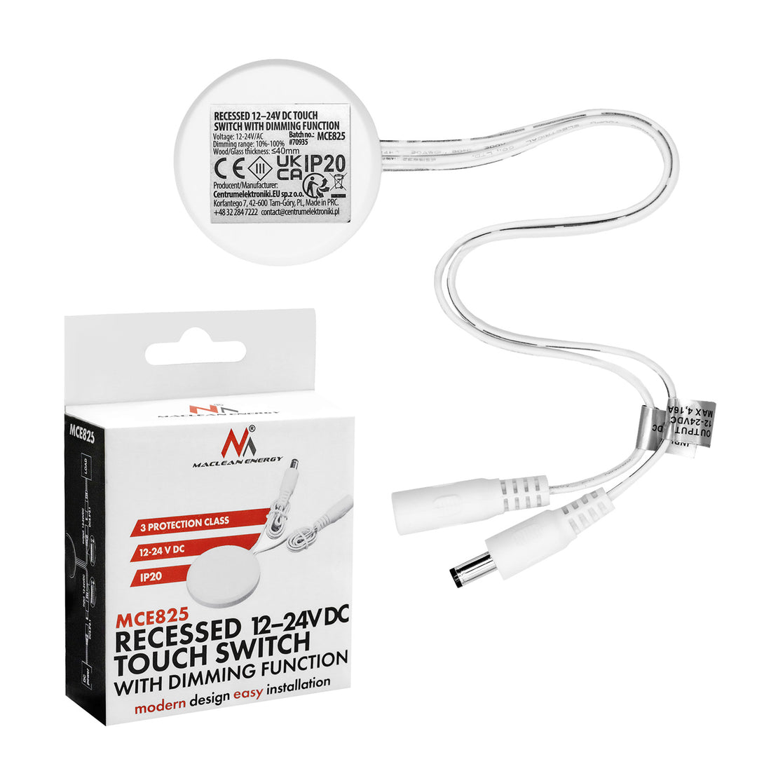 Maclean beépíthető érintőkapcsoló, <40 mm, 12–24 V DC, max. terhelés 48/96 W, MCE825