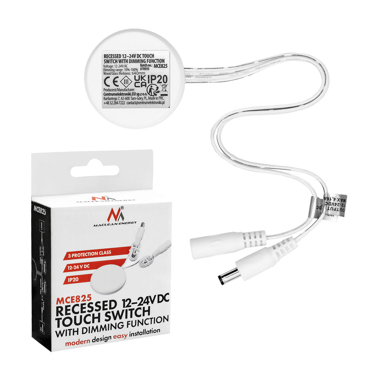 Maclean beépíthető érintőkapcsoló, <40 mm, 12–24 V DC, max. terhelés 48/96 W, MCE825