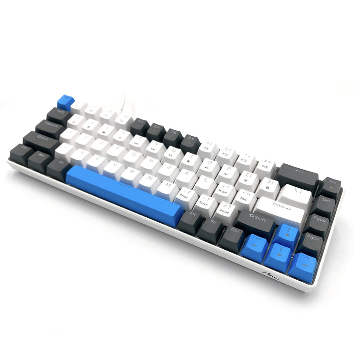 RED CORE MX60 – Rövid, 60%-os mechanikus gamer billentyűzet, csendes RED mechanikus kapcsolók, színes háttérvilágítás, 68 gomb, USB-C. Szín: fehér/kék. Mediatech