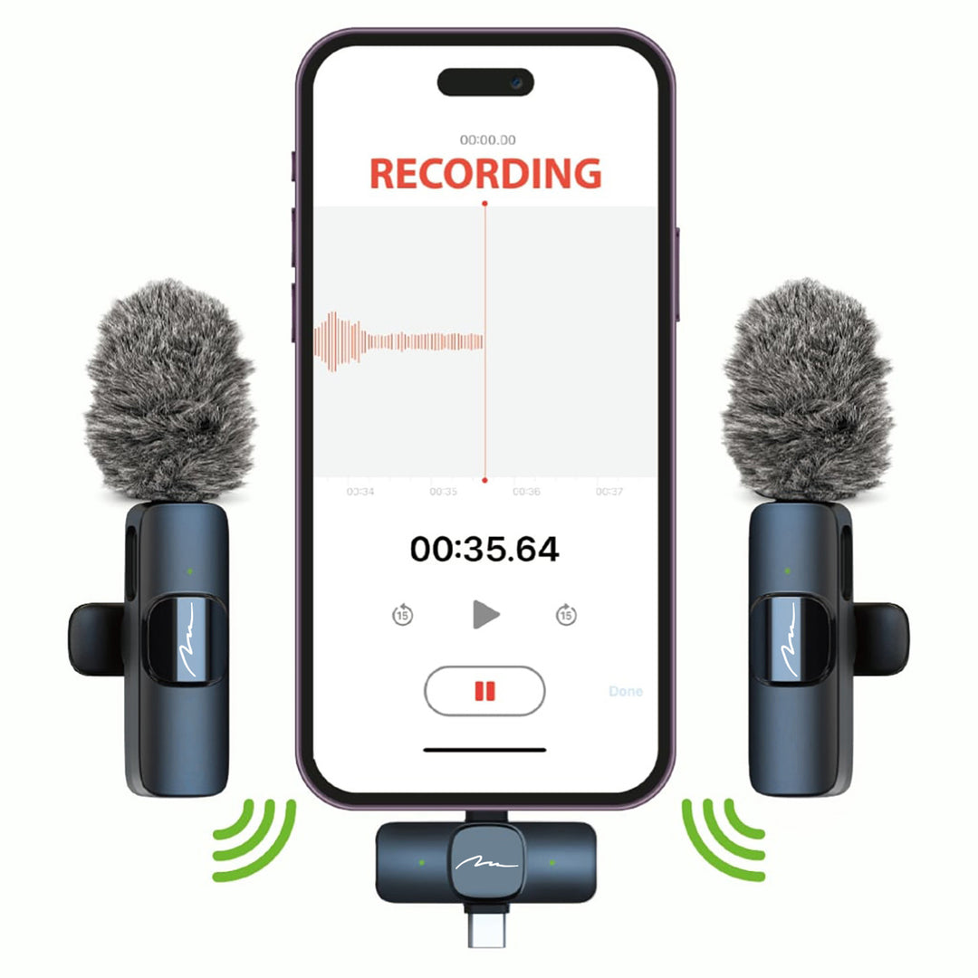 MICRO-MIC DUO – 2 db vezeték nélküli mikrofon (készlet), rögzíthető, iOS és Android (OTG), mini, rendkívül érzékeny. USB-C és LIGHTNING, Mediatech