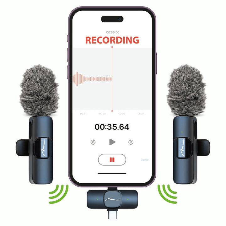 MICRO-MIC DUO – 2 db vezeték nélküli mikrofon (készlet), rögzíthető, iOS és Android (OTG), mini, rendkívül érzékeny. USB-C és LIGHTNING, Mediatech