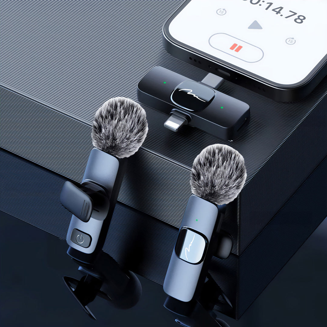 MICRO-MIC DUO – 2 db vezeték nélküli mikrofon (készlet), rögzíthető, iOS és Android (OTG), mini, rendkívül érzékeny. USB-C és LIGHTNING, Mediatech