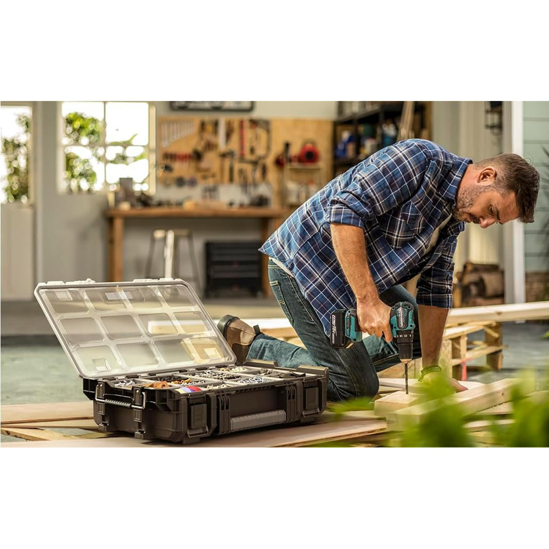 Keter ROC Pro Gear 1.0 szerszámtároló, több mint 13 literes űrtartalom, átlátszó és strapabíró fedél, por- és vízálló tömítés, fém reteszek, 257190