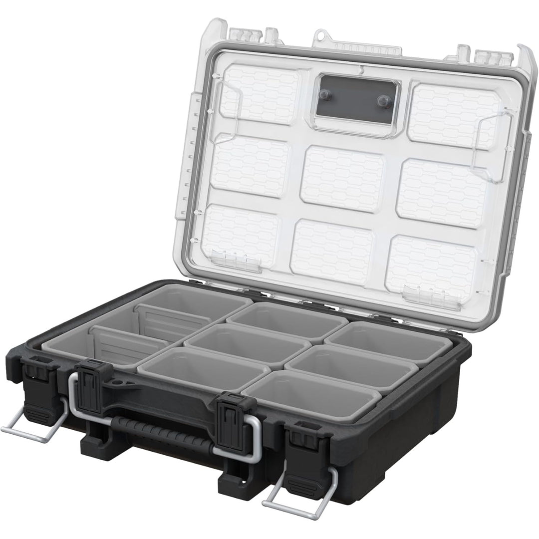 Keter ROC Pro Gear 2.0 szerszámtároló, falra szerelhető tartó, átlátszó és strapabíró fedél, por- és vízálló tömítés, fém reteszek, 256983