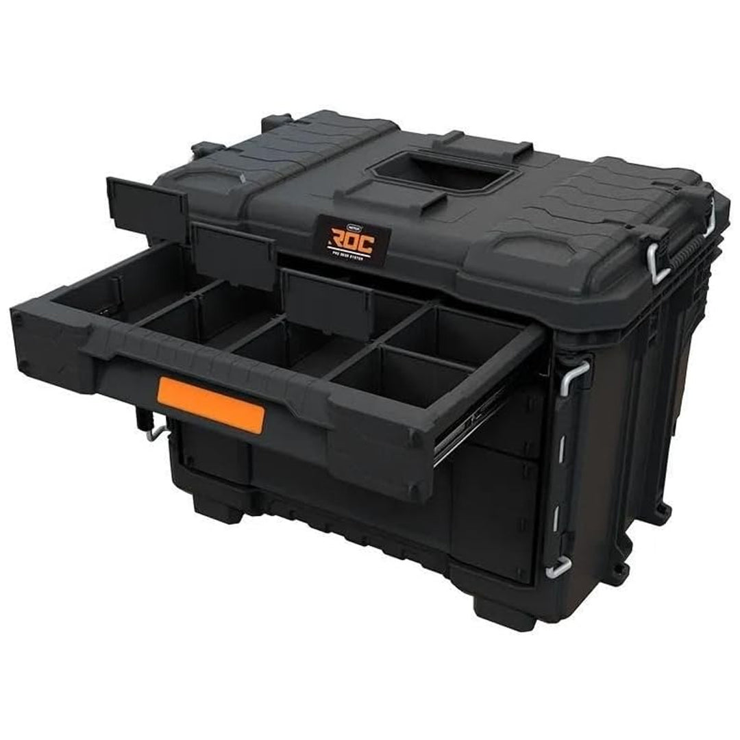 Keter ROC Pro Gear 2.0 XL szerszámosláda, három fiókkal, mellékelt elválasztókkal, lakatfoglalattal, elülső rögzítőkkel, 259671