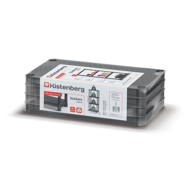 Stackaro Solid 60 Kistenberg polcrendszer, max. teljes terhelhetőség 185 kg, 4 polc, falra szerelhető, KSS60L4HD-S411