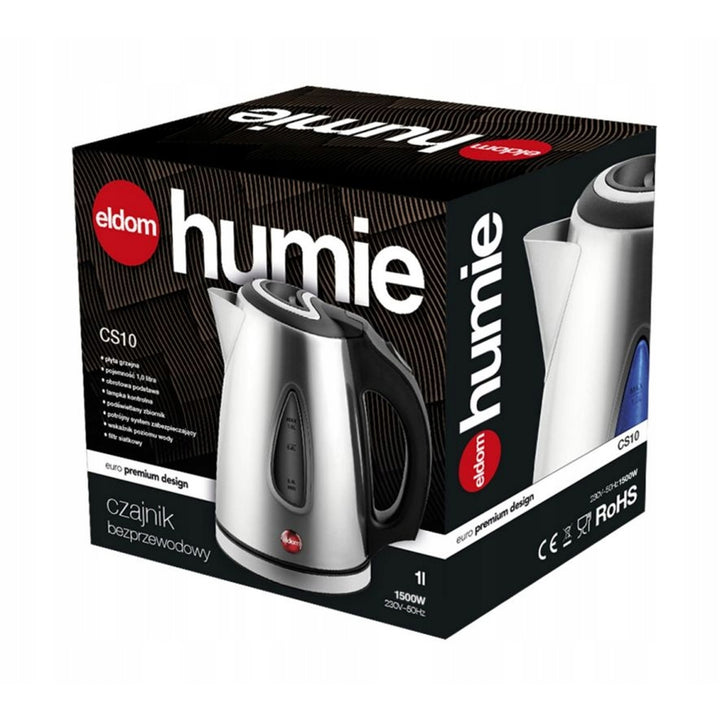 Eldom elektromos vízforraló, ezüst színű, 1500 W teljesítmény, 1 l űrtartalom, vízszintjelző, világít, CS10