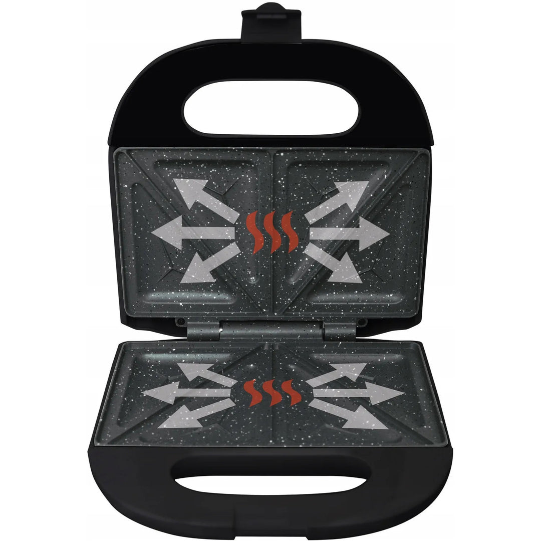 Eldom szendvicssütő, tapadásmentes kerámia bevonat, gyors fűtés, 750 W teljesítmény, azonnali tisztítás, LED jelzőfény, csúszásgátló talpak, ST11G